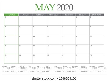May 2020 desk calendar vector illustration, simple and clean design. 

