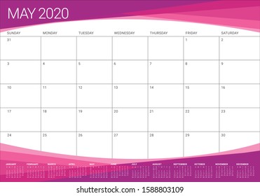 May 2020 desk calendar vector illustration, simple and clean design. 
