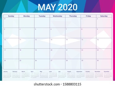 May 2020 desk calendar vector illustration, simple and clean design. 
