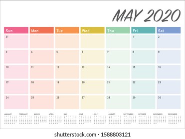 May 2020 desk calendar vector illustration, simple and clean design. 
