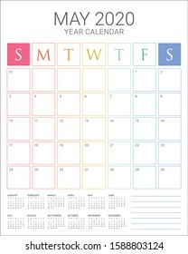 May 2020 desk calendar vector illustration, simple and clean design. 
