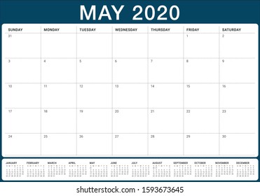 May 2020 desk calendar vector illustration, simple and clean design. 

