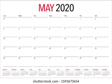 May 2020 desk calendar vector illustration, simple and clean design. 

