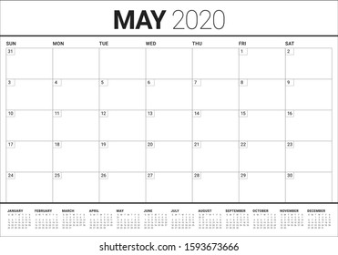 May 2020 desk calendar vector illustration, simple and clean design. 

