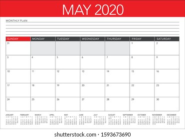 May 2020 desk calendar vector illustration, simple and clean design. 

