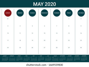 Mai 2020 Schreibtisch Kalender Vektorillustration Illustration, einfach und sauber Design. 
