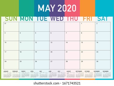 May 2020 desk calendar vector illustration, simple and clean design.