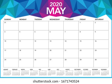 May 2020 desk calendar vector illustration, simple and clean design.