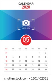May 2020 monthly calendar vector illustration, simple and clean design. 