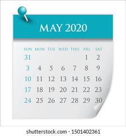 May 2020 monthly calendar vector illustration, simple and clean design. 