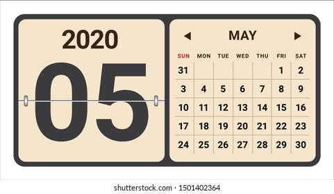 May 2020 monthly calendar vector illustration, simple and clean design. 