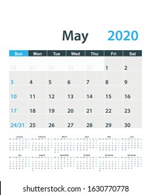 May 2020 wall calendar. Weeks start on Sunday.
