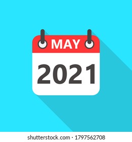 May 2021 Calendar Flat Style Icon Long Shadow. 2021 Business Calendar Planner Flat Vector Icon. Vector Illustration