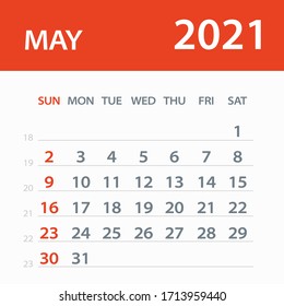 May 2021 Calendar Leaf - Illustration. Vector graphic page