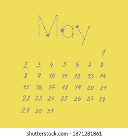 May 2021 vector calendar grey yellow 2021 minimalist style