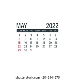 May 2022 Calendar Icon Day Month Stock Vector (Royalty Free) 2048544875 ...