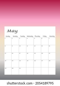May 2022. Calendar planner design template. Week starts on Sunday. Stationery design. Vector Illustration