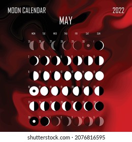 May 2022 Moon calendar. Astrological calendar design. planner. Place for stickers. Month cycle planner mockup. Isolated color liquid background.