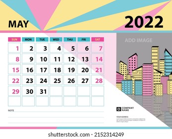 May 2022 template-Calendar 2022 year design, Desk calendar 2022 year, Planner, Week starts on Sunday, Wall calendar design, Stationery design, vintage background vector eps10
