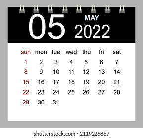 Mai 2022. Vektor Monatskalender Vorlage 2022 Jahr in einfachem Stil für das Template-Design. Die Woche beginnt am Sonntag.