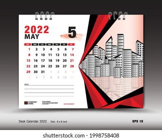 May 2022 year, Desk calendar 2022 template, Printable, Planner, Wall calendar design, Week starts on Sunday, Stationery design, Printing media, advertisement, vector illustration