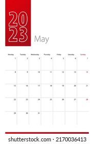 May 2023 calendar design. Week starts on Monday. Vertical 2023 calendar template.