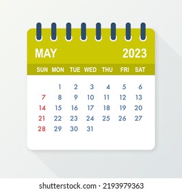 May 2023 Calendar Leaf. Calendar 2023 in flat style. Vector illustration.