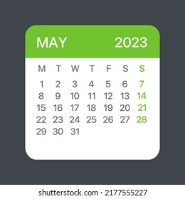 May 2023 Calendar Leaf - Illustration. Vector graphic page