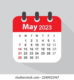 May 2023 calendar Leaf - vector, illustration. 