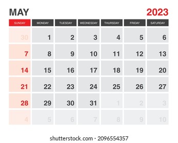 May 2023 Calendar Printable, Calendar 2023, planner 2023 design, Desk calendar template, Wall calendar, organizer office, Simple, week starts on sunday, minimal style, vector eps 10