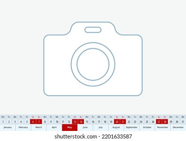 May 2023 for desk calendar, one line vector template calendar in English.