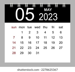 May 2023. Vector monthly calendar template 2023 year in simple style for template design. Week starts from Sunday.