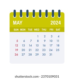 May 2024 Calendar Leaf. Calendar 2024 in flat style. Vector stock illustration