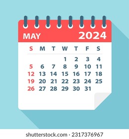 Hoja del Calendario de Mayo de 2024 - Ilustración. página de gráfico de vector