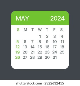 May 2024 Calendar Leaf - Illustration. Vector graphic page