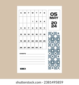 Mai 2024 Kalender- oder Planervorlagendesign