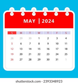 May 2024 calendar. Sunday start. Vector design