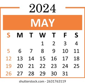 May 2024 Calendar template illustration