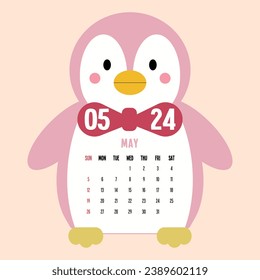 MAY 2024 Yearly Calendar Printable,  calendar showing months for the year 2024, colorful calendar for the new year, vector.