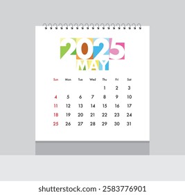 May 2025 Calendar. Date month of May 2025. Page of annual monthly calendar May 2025.