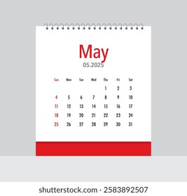 May 2025 Calendar. Date month of May 2025. Page of annual monthly calendar May 2025.