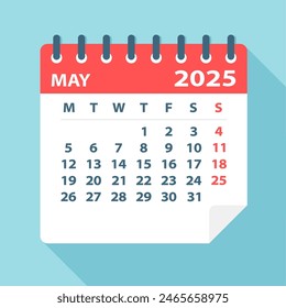 Hoja de calendario de mayo de 2025 - Illustración libre de derechos. página de gráfico de Vector