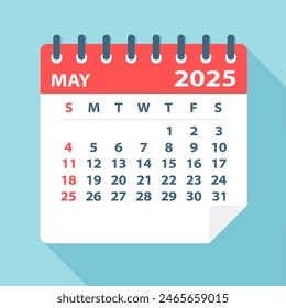 May 2025 Calendar Leaf - Illustration. Vector graphic page