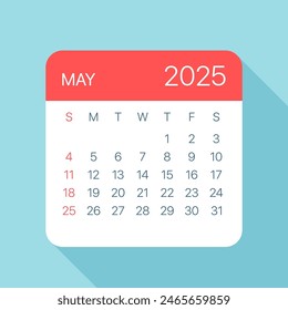 May 2025 Calendar Leaf - Illustration. Vector graphic page