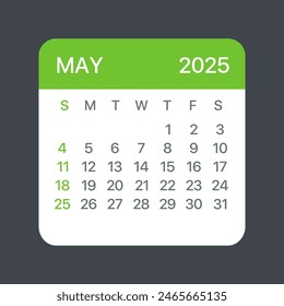 May 2025 Calendar Leaf - Illustration. Vector graphic page