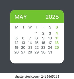 May 2025 Calendar Leaf - Illustration. Vector graphic page