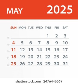 May 2025 Calendar Leaf - Illustration. Vector graphic page