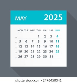 May 2025 Calendar Leaf - Illustration. Vector graphic page