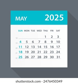 May 2025 Calendar Leaf - Illustration. Vector graphic page