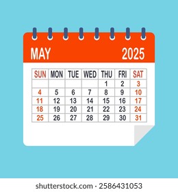 May 2025 calendar on blue background.